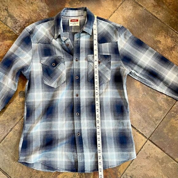 Wrangler Blue Plaid Button Up Long Sleeve Shirt Medium - Picture 6 of 9